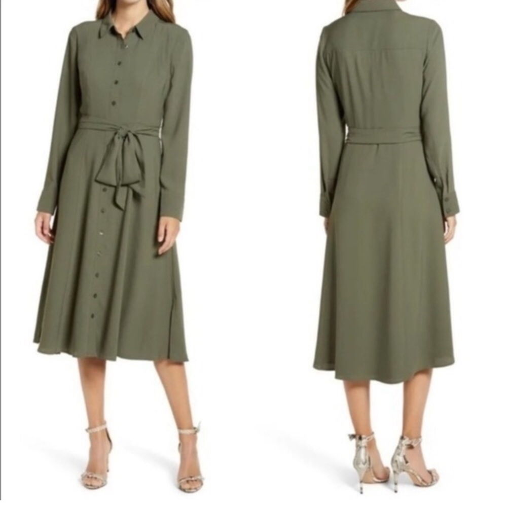 Rachel Parcell Long Sleeve Olive Green Button Down Dress